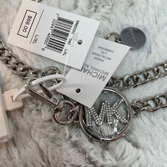 MICHAEL KORS - Silver Tone & Crystal Logo chain Belt - NWT Retail $68 - Picture 3 of 6